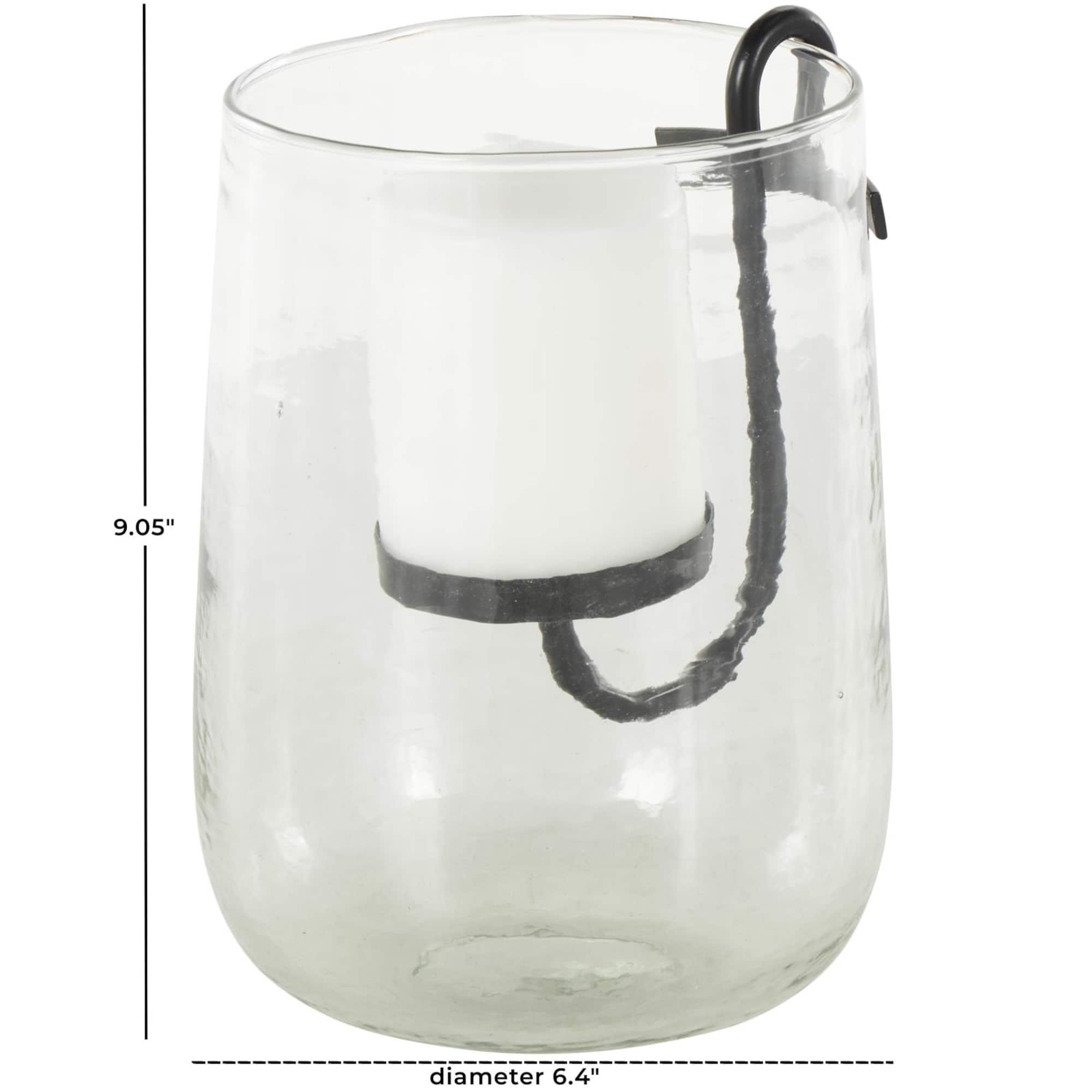 9" Clear Glass Candle Holder with Black Metal Accents